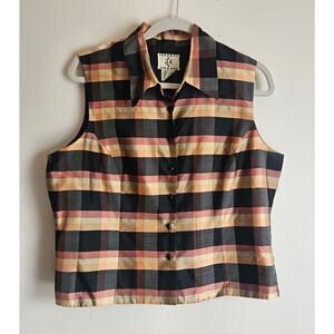 Ice 100% Silk Sleeveless Vest Top, Peach/Black, Sz XL